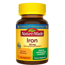 Viên uống bổ sung sắt Iron 65mg Nature Made 180 viên của Mỹ